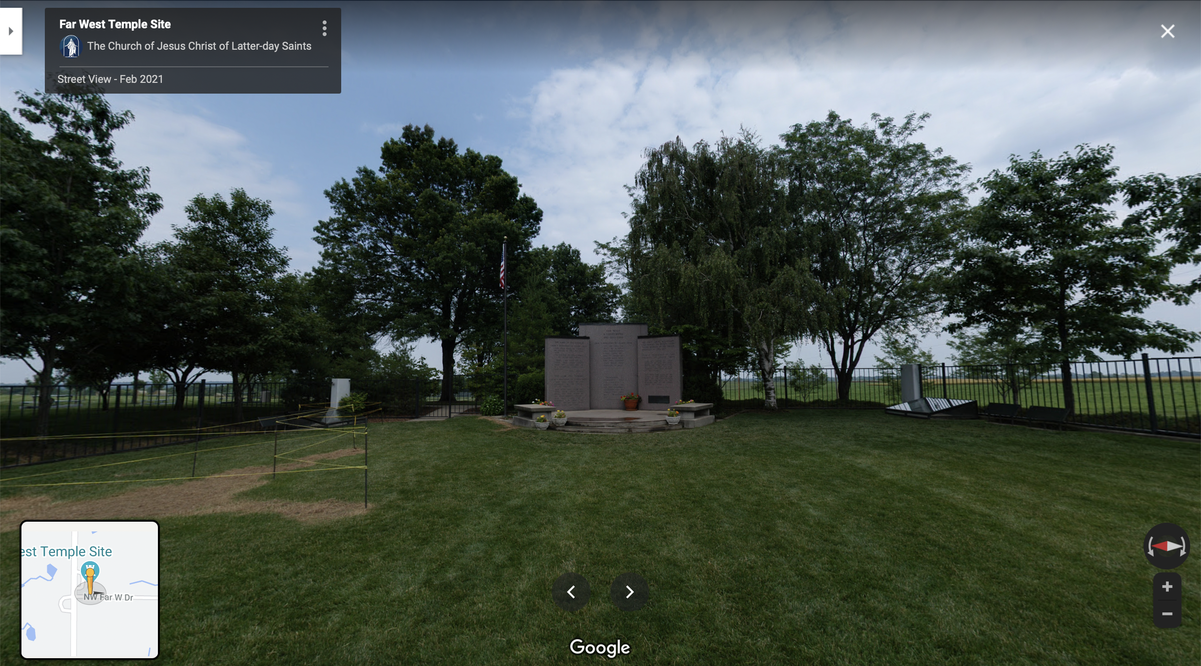 Screenshot of the Google Maps 360 view of the Far West Temple Site
