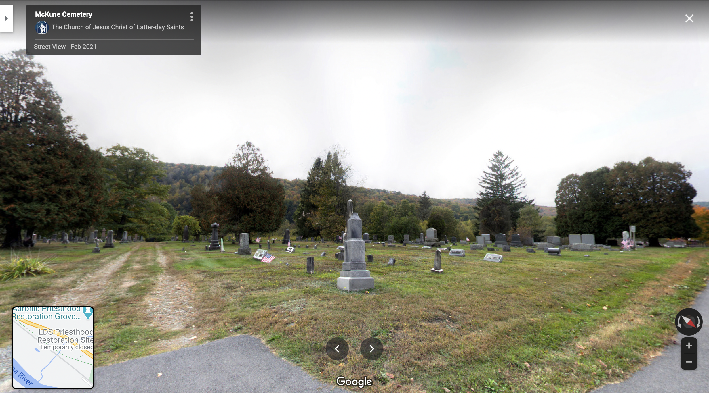 Screenshot of the Google Maps 360 view of McKune Cemetery