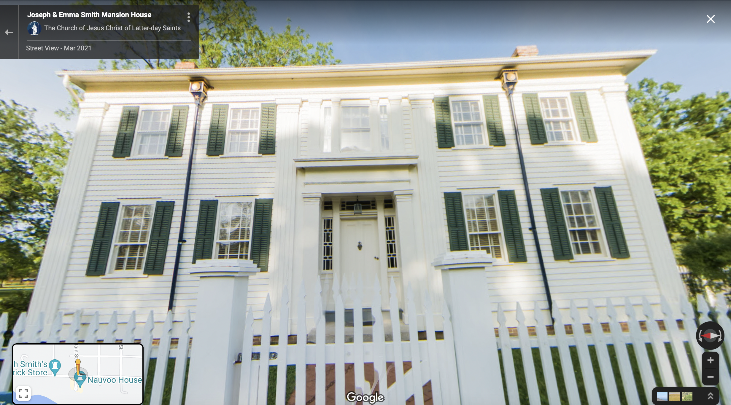 Screenshot of the Google Maps 360 view of the Mansion House in Nauvoo