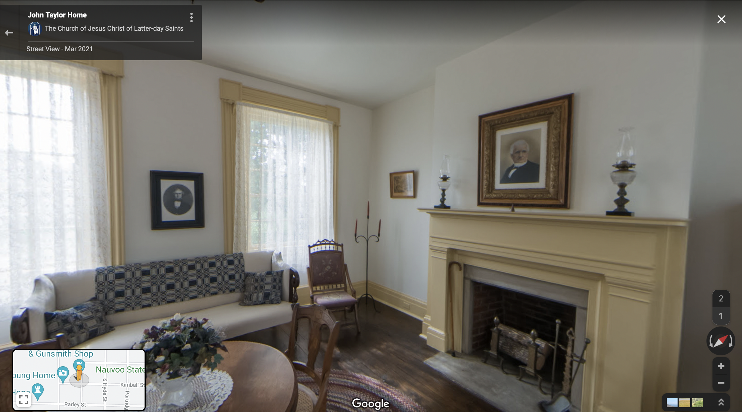 Screenshot of the Google Maps 360 view of the John Taylor home in Nauvoo