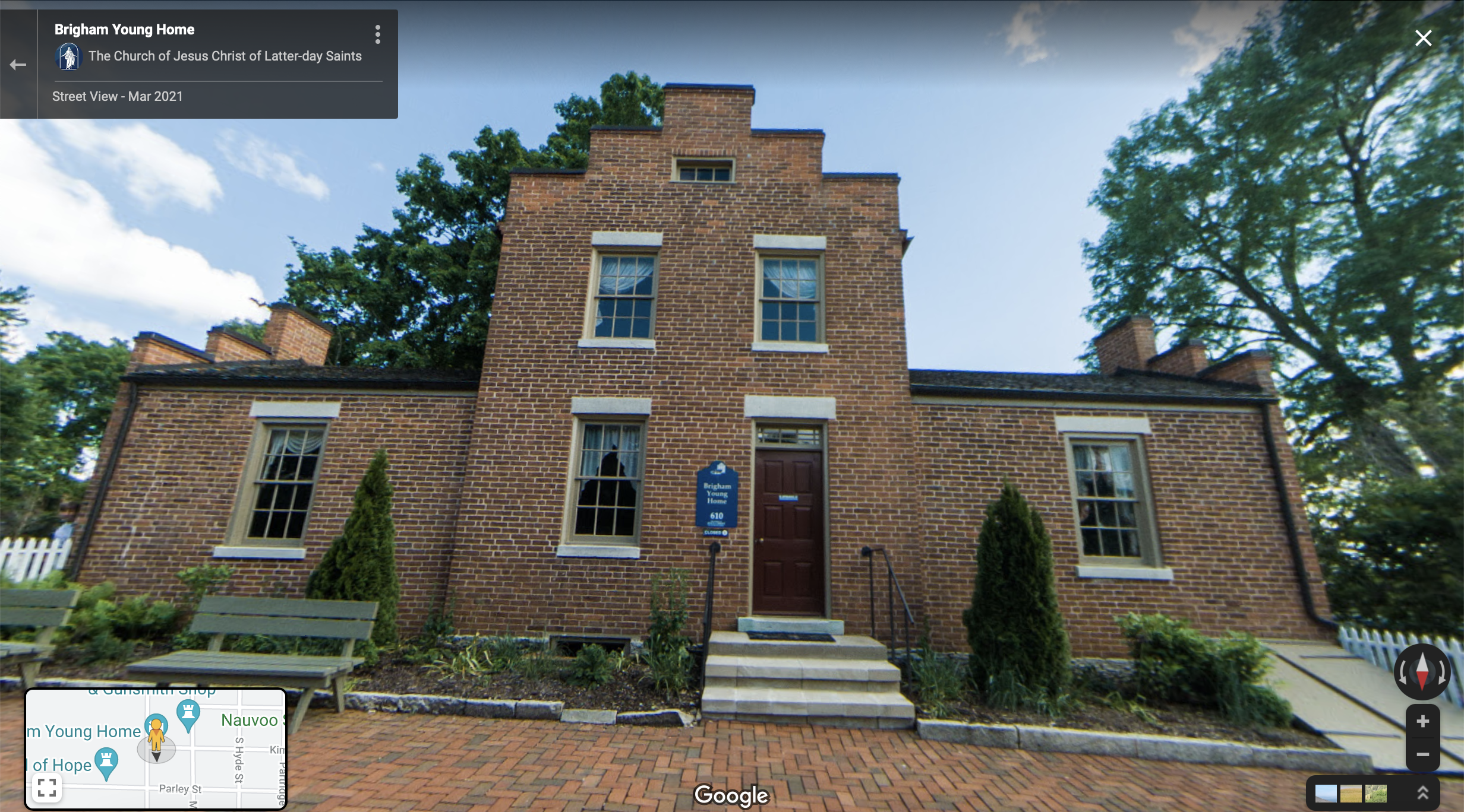 Screenshot of the Google Maps 360 view of the Brigham Young Home